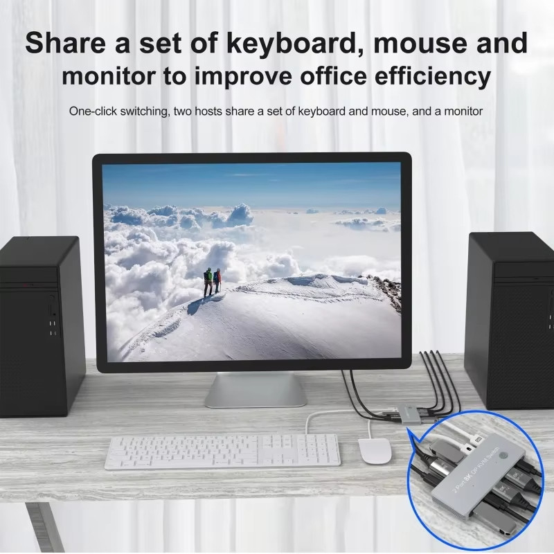 منفذ العرض ذو منفذين ومفتاح USB KVM 4K 144Hz 8K 60Hz 1.4 مع واجهة USB 1.4 DP