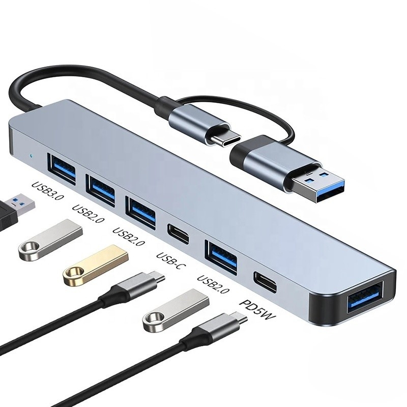 سبيكة الألومنيوم 7 في 1 USB Splitter للكمبيوتر المحمول الكمبيوتر المكتبية مقبول OEM / ODM