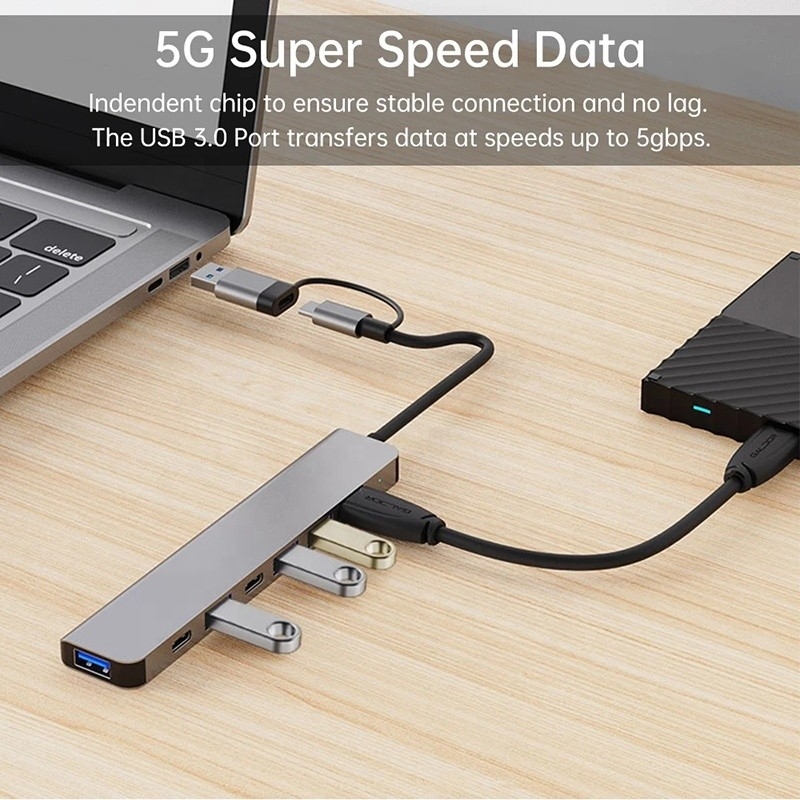 سبيكة الألومنيوم 7 في 1 USB Splitter للكمبيوتر المحمول الكمبيوتر المكتبية مقبول OEM / ODM