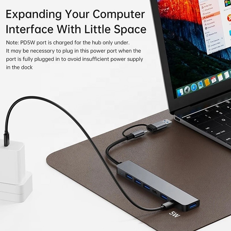 سبيكة الألومنيوم 7 في 1 USB Splitter للكمبيوتر المحمول الكمبيوتر المكتبية مقبول OEM / ODM