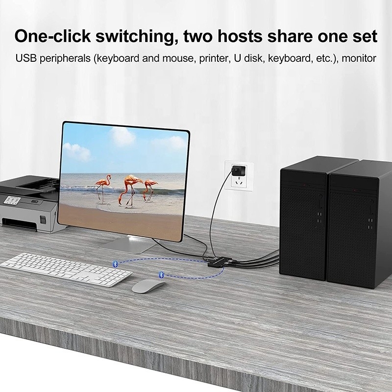 2 منفذ HDMI 2.1 محول KVM مع USB 3.0 2 مدخل 1 مخرج مؤشرات LED إناث-إناث