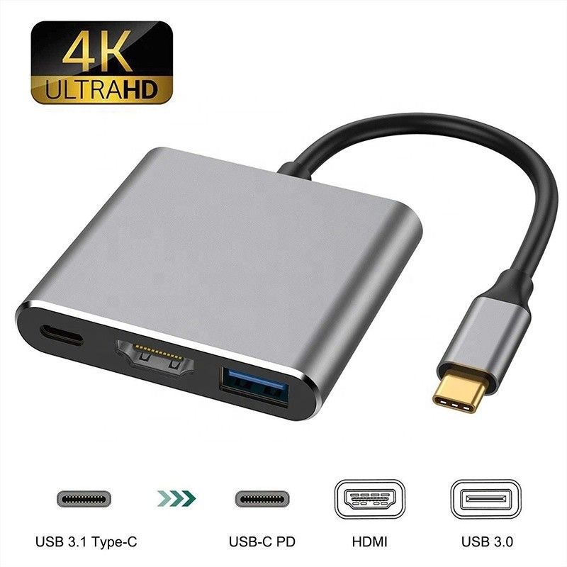 3-في-1 USB C Type C مركز متعدد الوظائف إلى USB-C PD HDMI USB 3.0 كابل محول محول