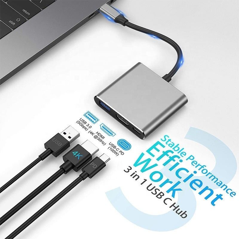 3-في-1 USB C Type C مركز متعدد الوظائف إلى USB-C PD HDMI USB 3.0 كابل محول محول