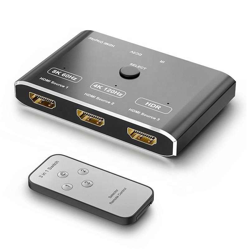 8K 120 هرتز HDR 3 منفذ HDMI المفتاح المفتاح 3 في 1 خارج وصلة محول عن بعد