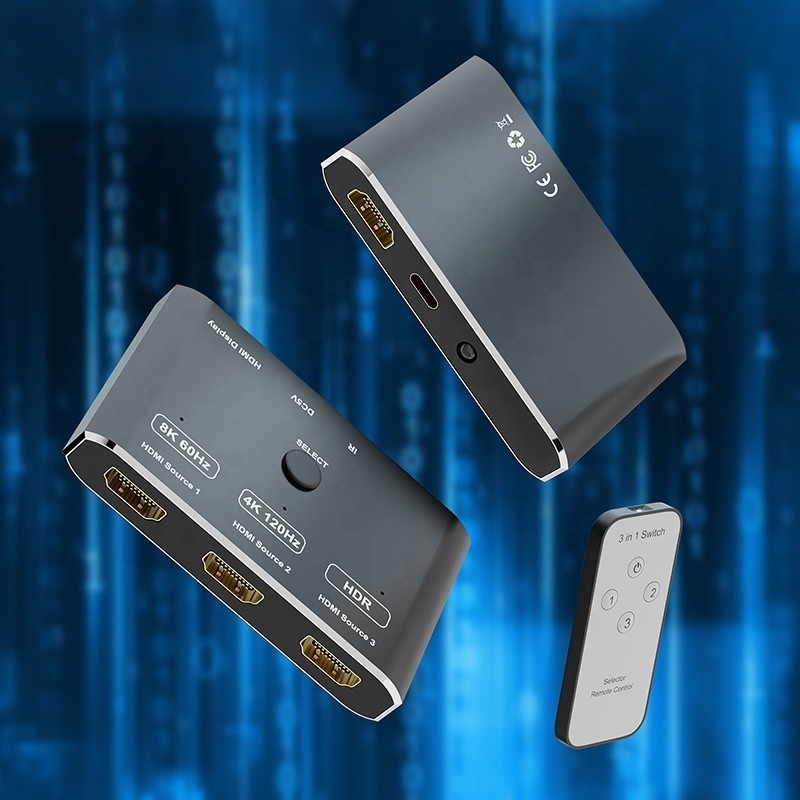 8K 120 هرتز HDR 3 منفذ HDMI المفتاح المفتاح 3 في 1 خارج وصلة محول عن بعد