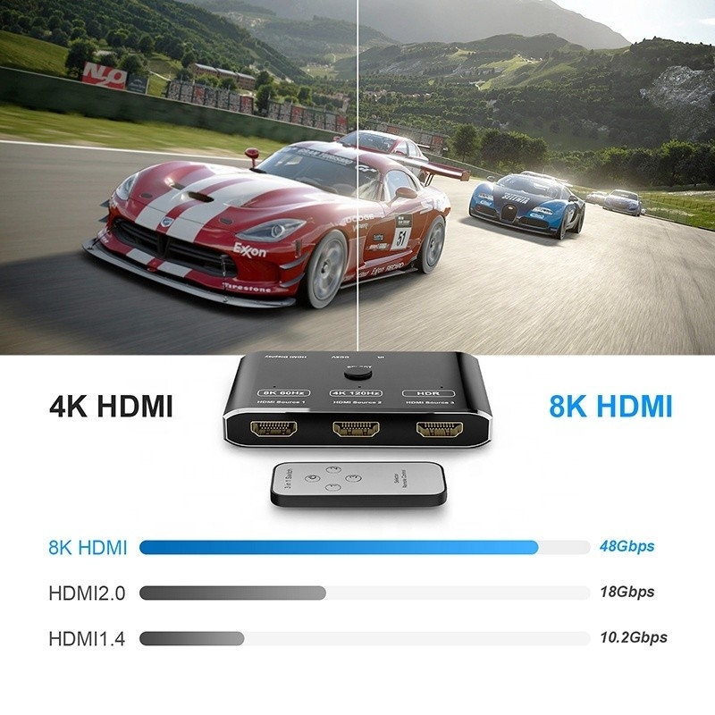 8K 120 هرتز HDR 3 منفذ HDMI المفتاح المفتاح 3 في 1 خارج وصلة محول عن بعد