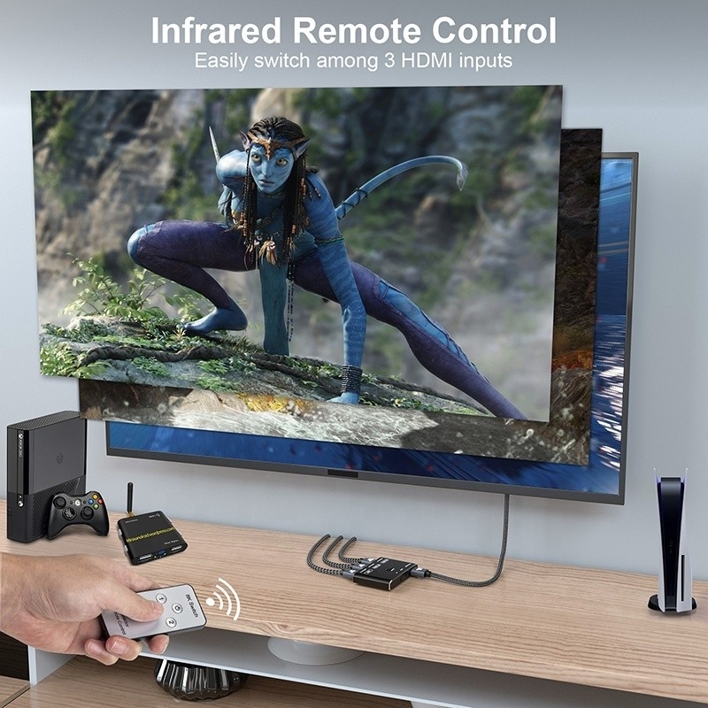 8K 120 هرتز HDR 3 منفذ HDMI المفتاح المفتاح 3 في 1 خارج وصلة محول عن بعد