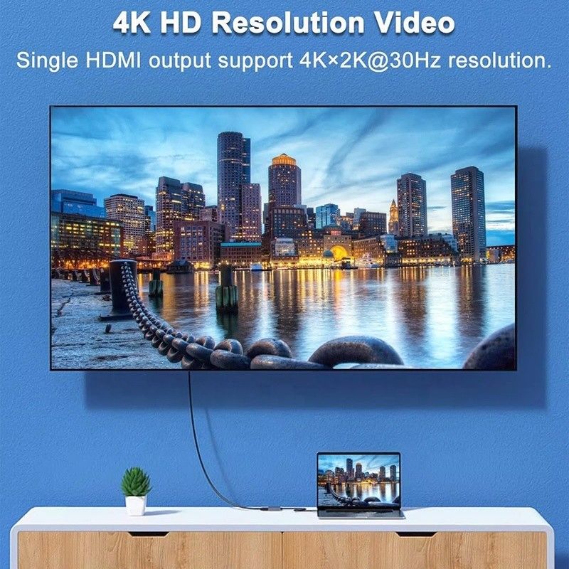 نوع C ذكر إلى HDMI مزدوج إناثي ثاندربولت 3 USB-C كابل محول متعدد الشاشات 4K 30Hz