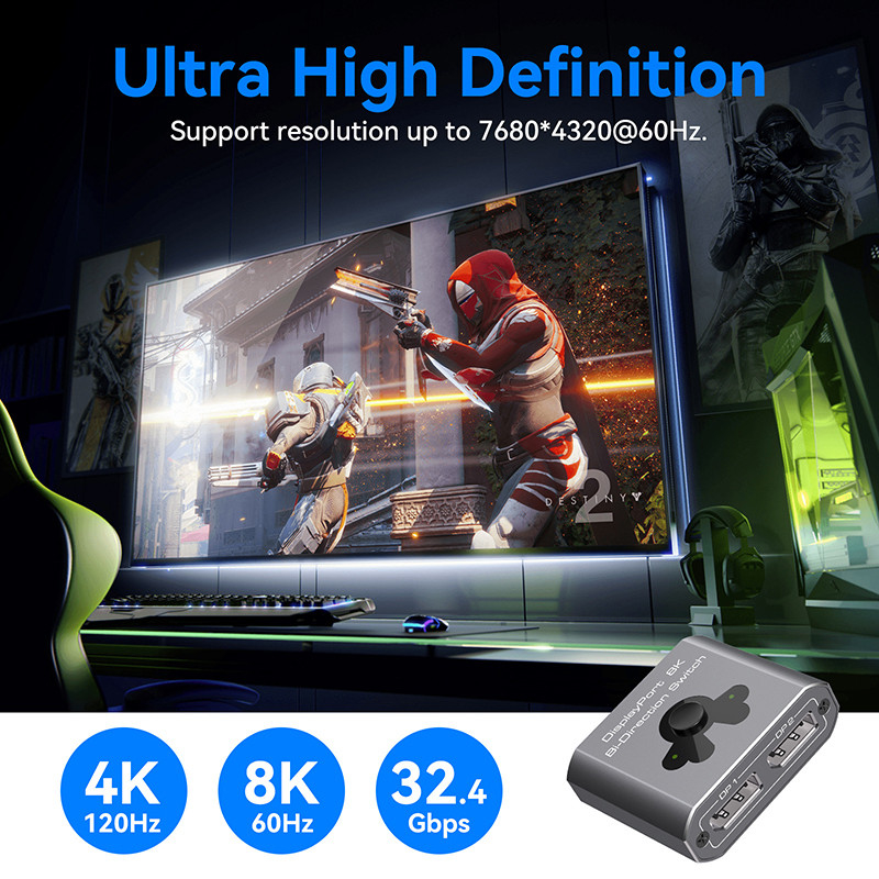 محول منفذ عرض 8K60Hz لتشغيل سهل وتبديل DP 1.4 عالي الأداء