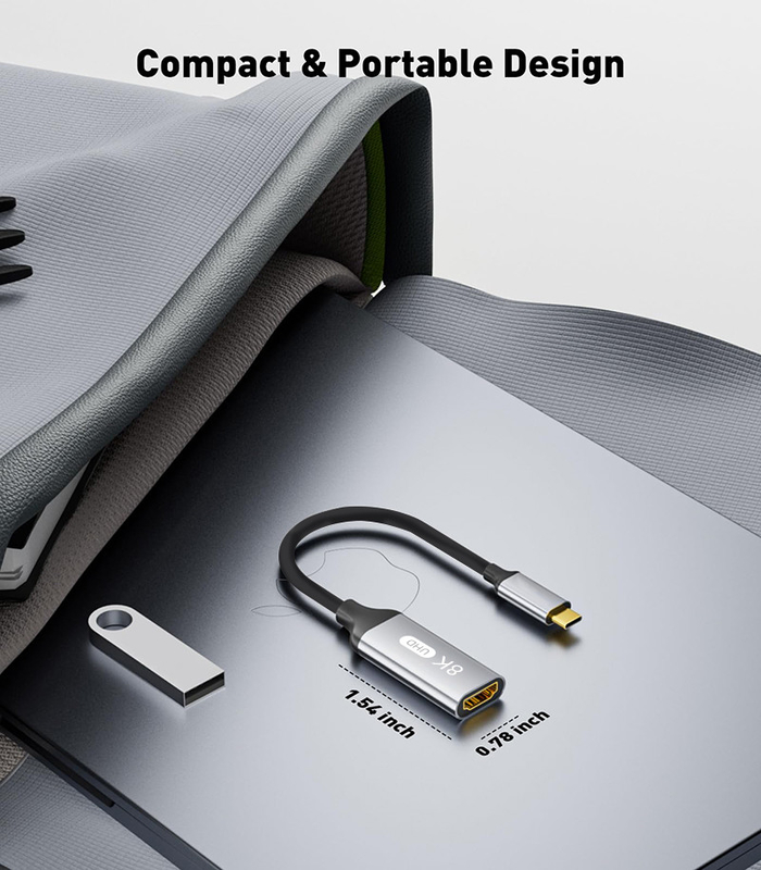 الطول المخصص الرمادي USB-C إلى HDMI 2.1 محول 8K 60Hz للسرعة USB Type C 3.1 أجهزة الكمبيوتر المحمولة