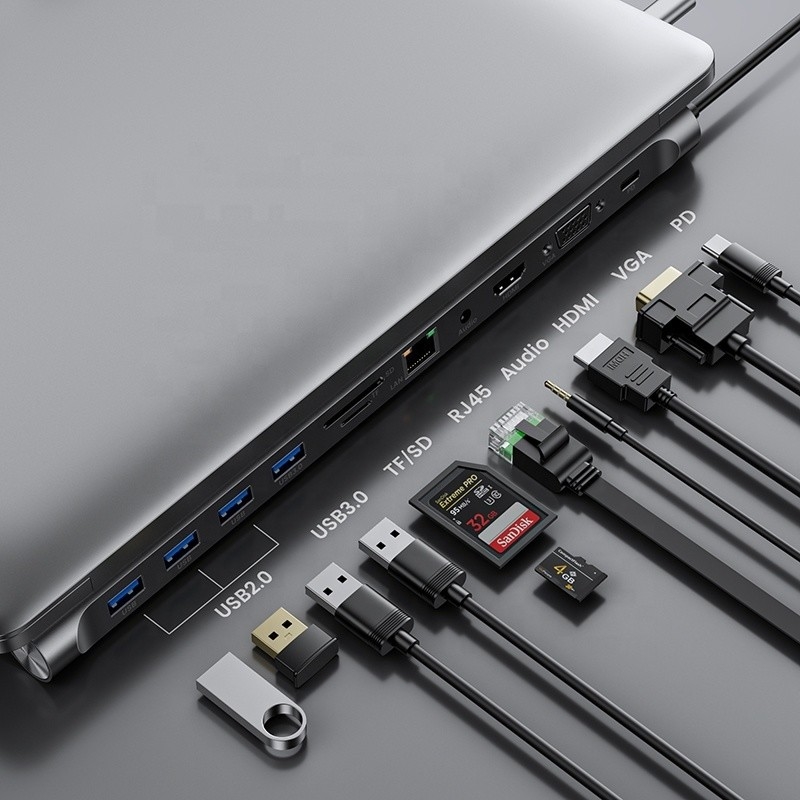 11-في-1 USB نوع C متعدد الوظائف محور محول للكمبيوتر المحمول والهاتف المحمول