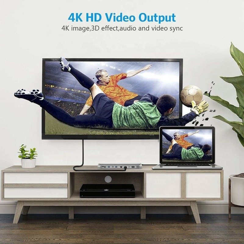 11 في 1 Multiport USB C USB-C Type-C PD 4K HDTV Hub Adapter محطة توصيل مع RJ45