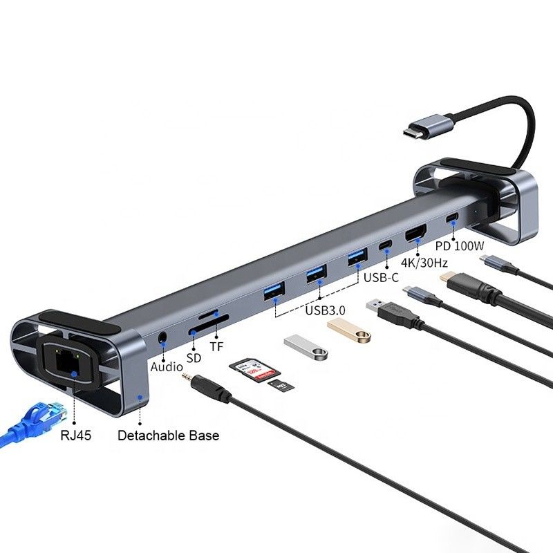 واجهة USB 3.1 نوع 10 في 1 مركز نوع C لنقل البيانات والشحن عالية السرعة
