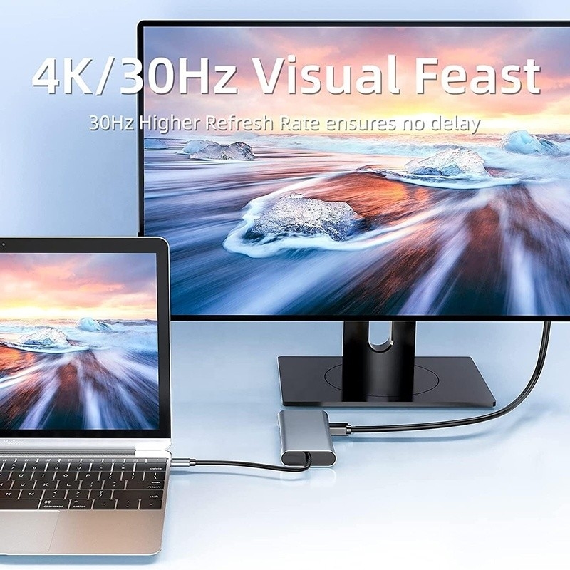 محطة توصيل USB C Type C 10 في 1 مع 4K HDTV VGA Lan RJ45 USB3.0 Card Reader PD
