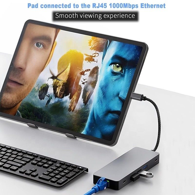10 في 1 محور USB C إلى HDMI مزدوج 4K 60 هرتز مرفق محول مع USB 3.0 Ethernet RJ45 1000Mbps