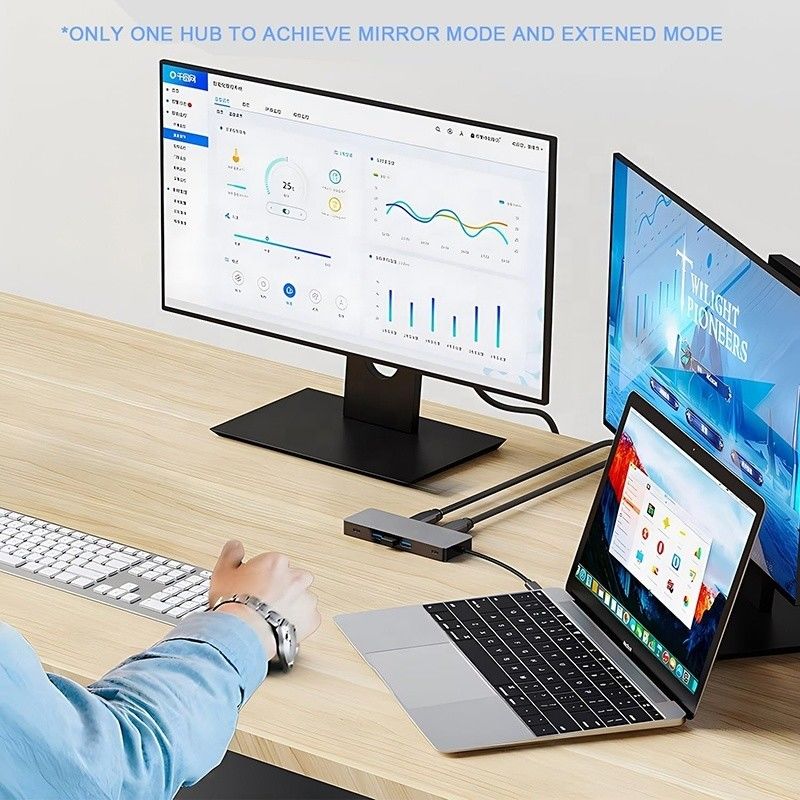 10 في 1 محور USB C إلى HDMI مزدوج 4K 60 هرتز مرفق محول مع USB 3.0 Ethernet RJ45 1000Mbps