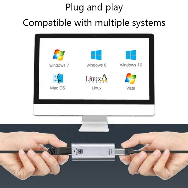محول منفذ USB C الإناث إلى Ethernet 10/100/1000 Mbps سرعة للاتصال بالشبكة السريع