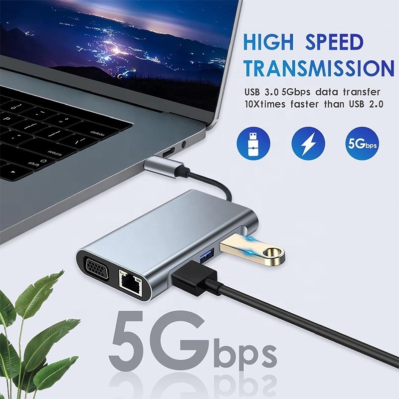 محطة توصيل USB C متعددة الوظائف 8-In-1 مع منفذين HDMI مزدوجين 4K و 2 HDMI رمادي