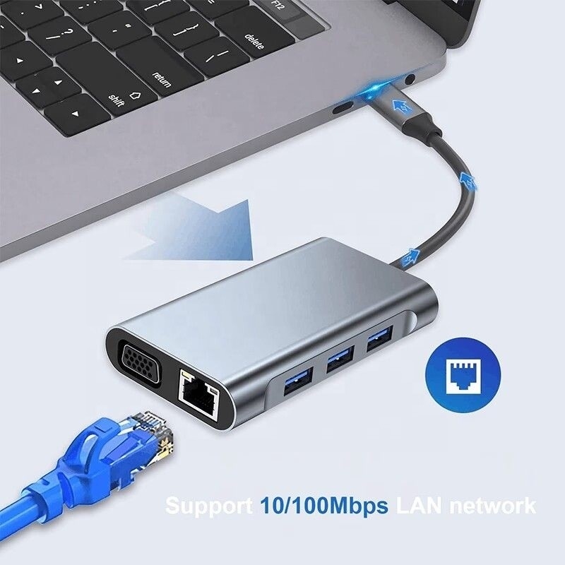محطة توصيل USB C متعددة الوظائف 8-In-1 مع منفذين HDMI مزدوجين 4K و 2 HDMI رمادي