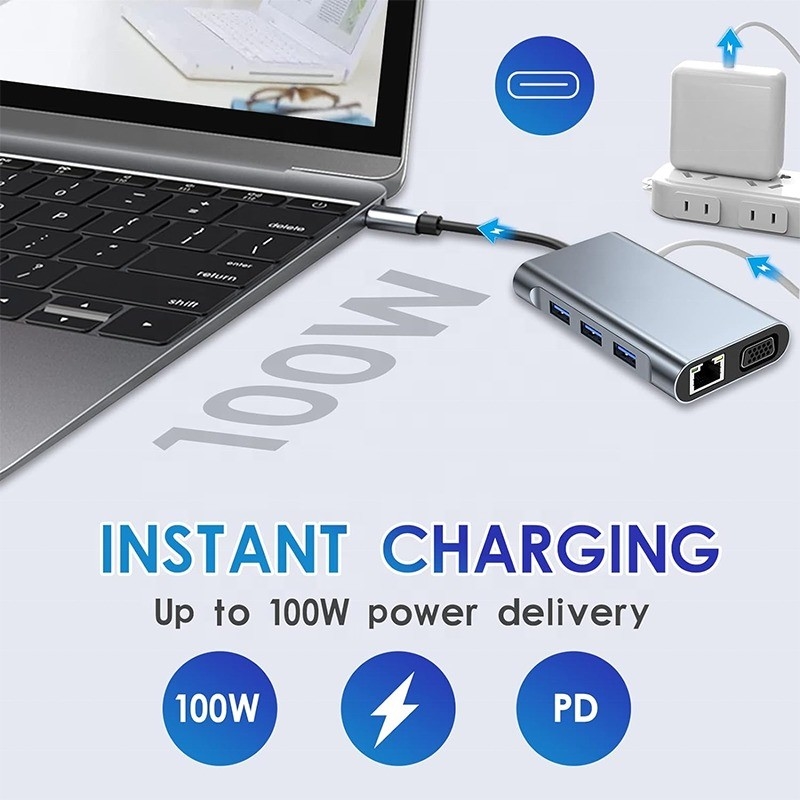 محطة توصيل USB C متعددة الوظائف 8-In-1 مع منفذين HDMI مزدوجين 4K و 2 HDMI رمادي