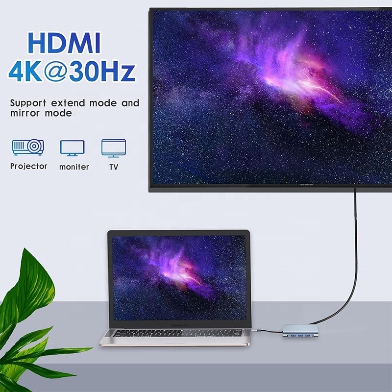 محطة توصيل USB C متعددة الوظائف 8-In-1 مع منفذين HDMI مزدوجين 4K و 2 HDMI رمادي