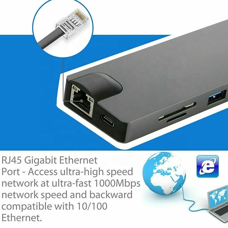 8-في-1 محور USB C Type-C Type C 3.1 إلى 4K HDMI HDTV RJ45 Lan Ethernet PD محور محول USB3.0