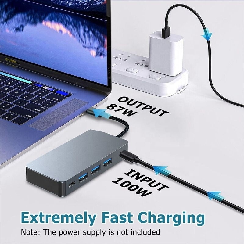 4K 30Hz HDMI مزدوج USB 3.0 محطة توصيل محول 7 في 1 Multiport USB C Type C Hub