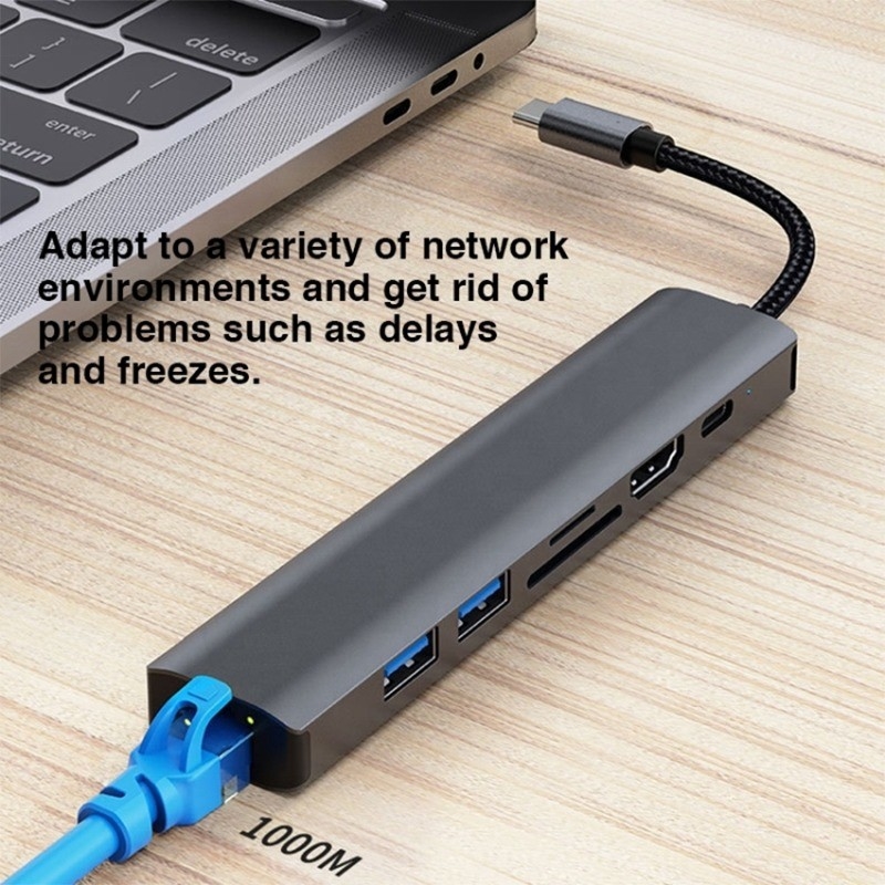 الرمادي 7 في 1 USB C Type C Hub مع 1000M RJ45 Gigabit Ethernet 4K HDMI PD 100W محول