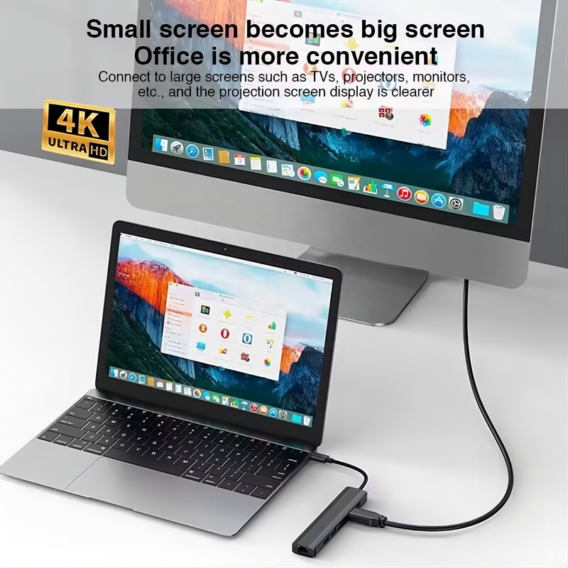 الرمادي 7 في 1 USB C Type C Hub مع 1000M RJ45 Gigabit Ethernet 4K HDMI PD 100W محول