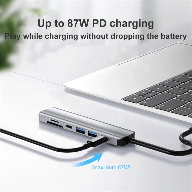 الرمادي 7 في 1 USB C إلى HDMI محول محور رصيف مع 4K HD HDMI PD SD TF SD / TF قارئ بطاقات