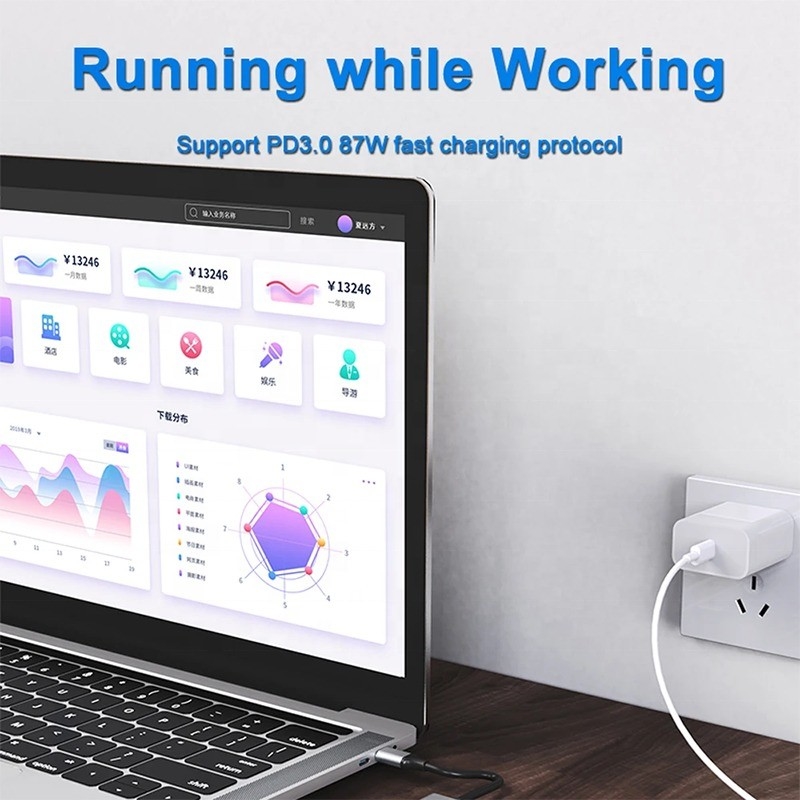 7 في 1 USB C محور USB-C لـ Macbook رمادي HDMI USB 3.0 USB2.0 RJ45 SD/TF قارئ بطاقات PD