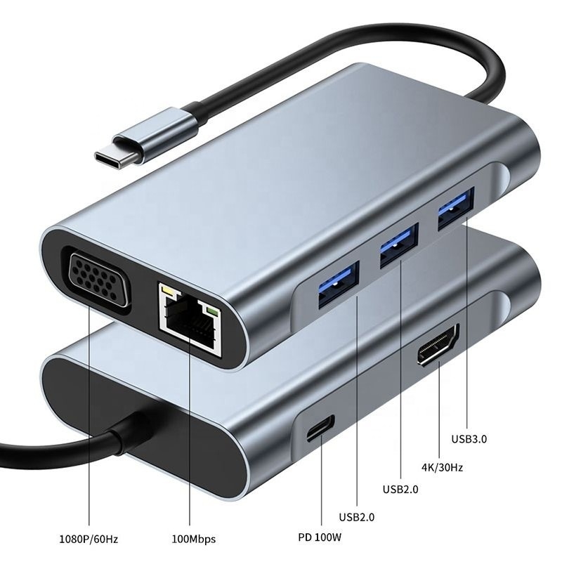 11 في 1 محور USB-C نوع C إلى HDMI USB3.0 USB2.0 SD TF محور محول مع قارئ بطاقات