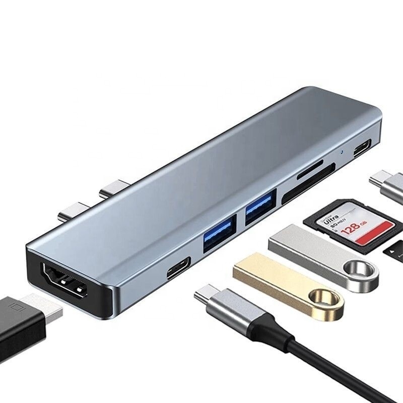 USB Type C 7-In-1 Multiport Dock Hub Adapter مع HDMI USB 3.0 USB 2.0 SD/TF PD الخروج