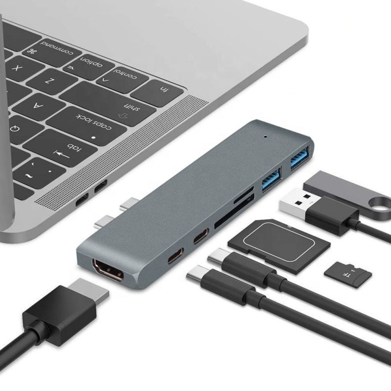 محطة توصيل 7-في-2 محور مع إدخال ذكر مزدوج من النوع C ونوع واجهة USB 3.1