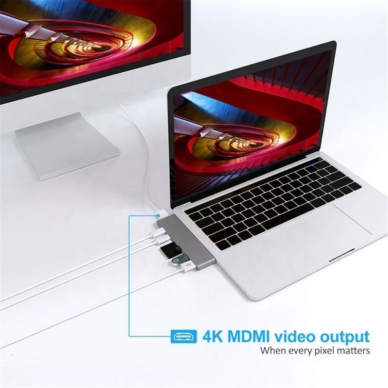 محطة توصيل 7-في-2 محور مع إدخال ذكر مزدوج من النوع C ونوع واجهة USB 3.1