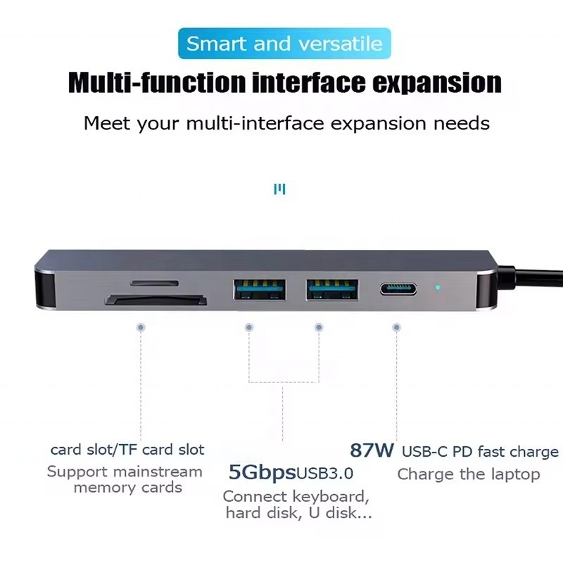 محور محطة توصيل USB 3.1 مع قارئ بطاقة SD USB3.0 TF 4K HDMI و 87W PD الشحن