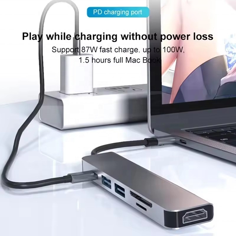 محور محطة توصيل USB 3.1 مع قارئ بطاقة SD USB3.0 TF 4K HDMI و 87W PD الشحن