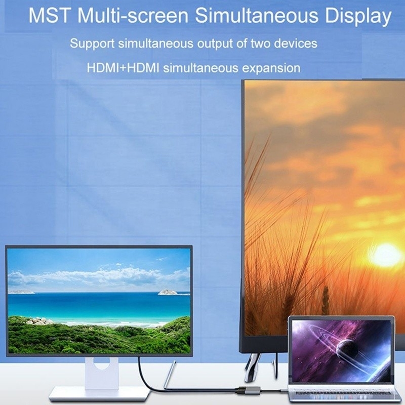 4-في-1 USB C إلى مزدوج 4K HDMI MST محول لشحن نقل البيانات وإخراج الفيديو