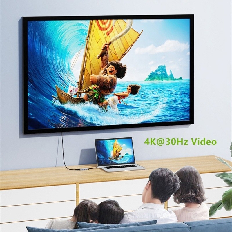 4K HDMI متوافق من النوع C إلى محور USB C محول مع 2 منفذ شحن USB3.0 وPD