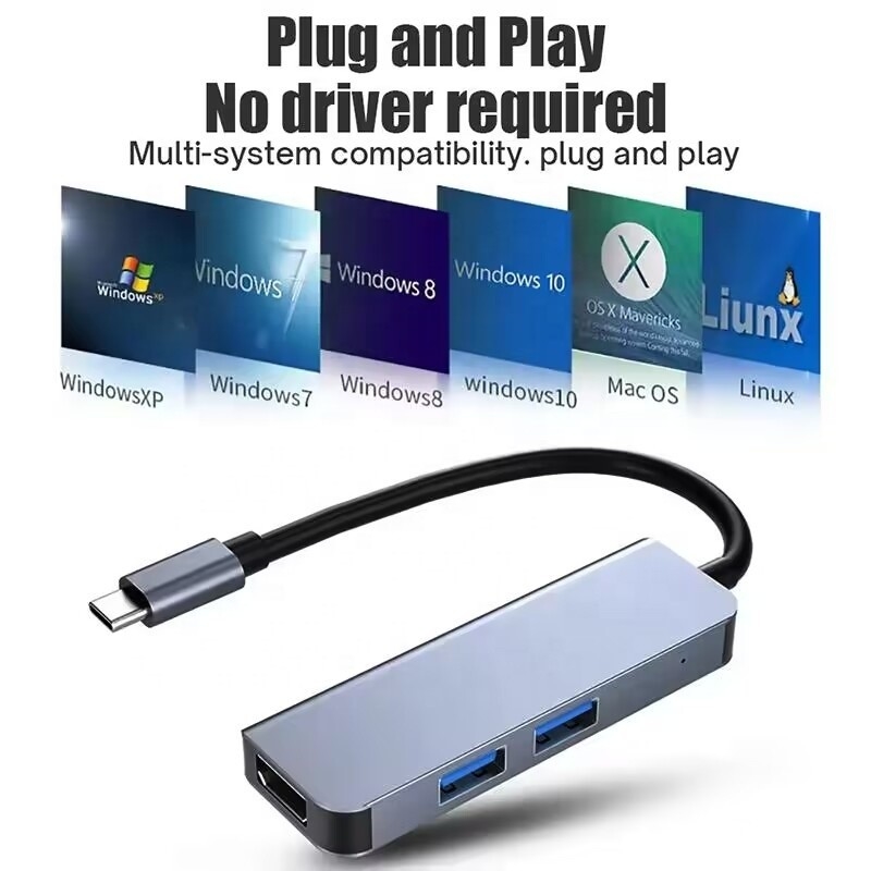 محور USB C مع 4K HDMI و High-Speed USB 3.0 متوافق مع Windows Mac