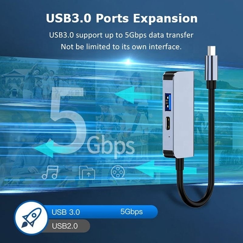 USB 3.1 / USB Type-C Hub Adapter Docking Station مع 4K HDMI USB3.0 USB 3.0 Type C PD
