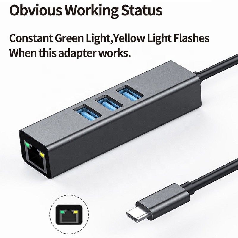 USB 3.1 Type C إلى 9 منافذ USB3.0 Hub مع Gigabit Ethernet RJ45 Lan Port Adapter رمادي