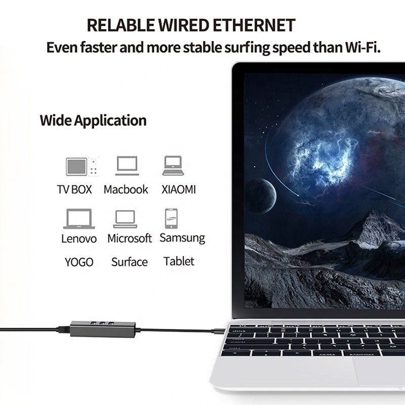 USB 3.1 Type C إلى 9 منافذ USB3.0 Hub مع Gigabit Ethernet RJ45 Lan Port Adapter رمادي