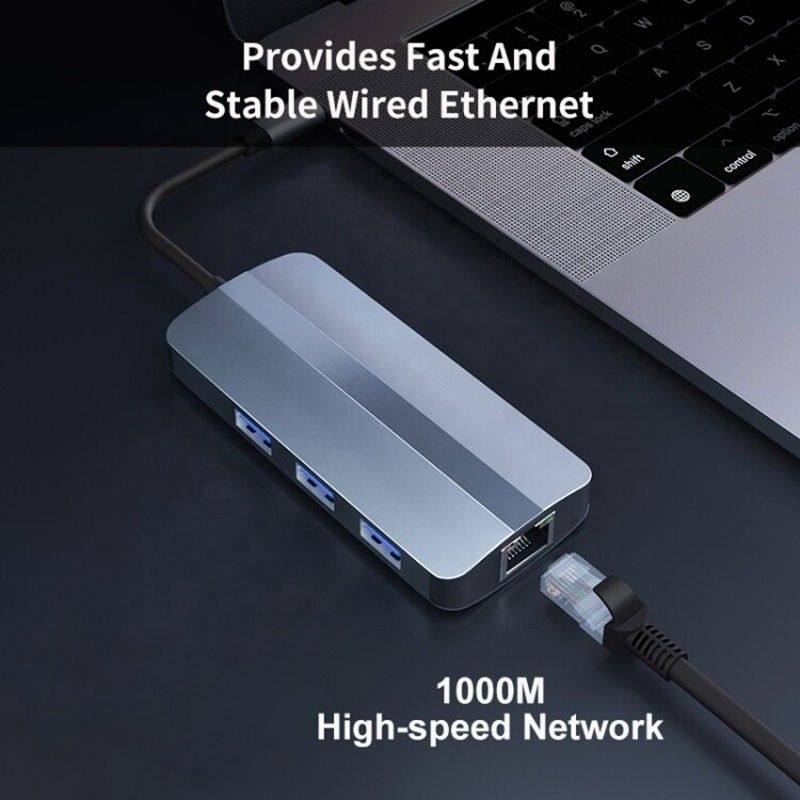 6 في 1 محور USB A 4K HDMI USB3.0 RJ45 1000Mbps محول شحن PD