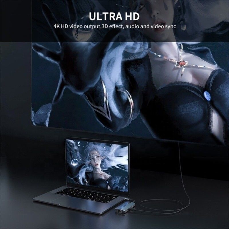 6 في 1 محور USB A 4K HDMI USB3.0 RJ45 1000Mbps محول شحن PD