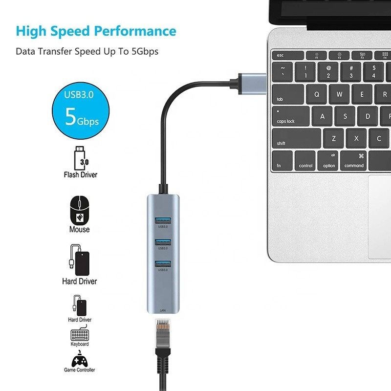 محور USB 3.0 إلى 6 منافذ ومحول إيثيرنت 1000Mbps للتوافق بين الذكور والإناث