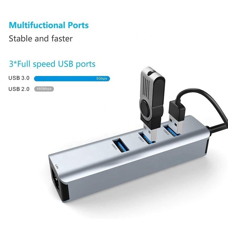 محور USB 3.0 إلى 6 منافذ ومحول إيثيرنت 1000Mbps للتوافق بين الذكور والإناث