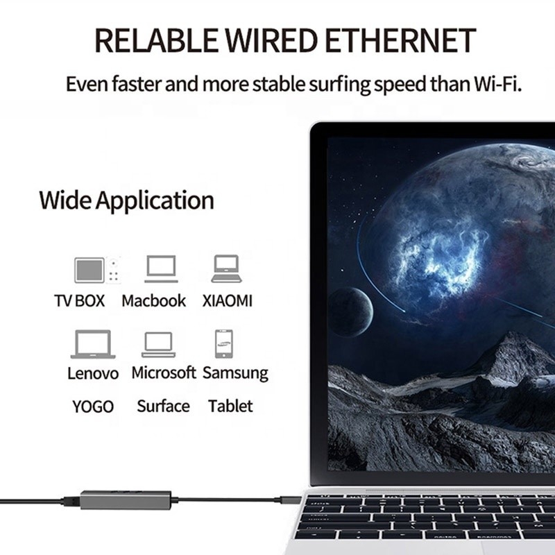 مركز USB3.0 الرمادي ومحول LAN RJ45 مع 3 منافذ USB بطاقة شبكة Gigabit Ethernet