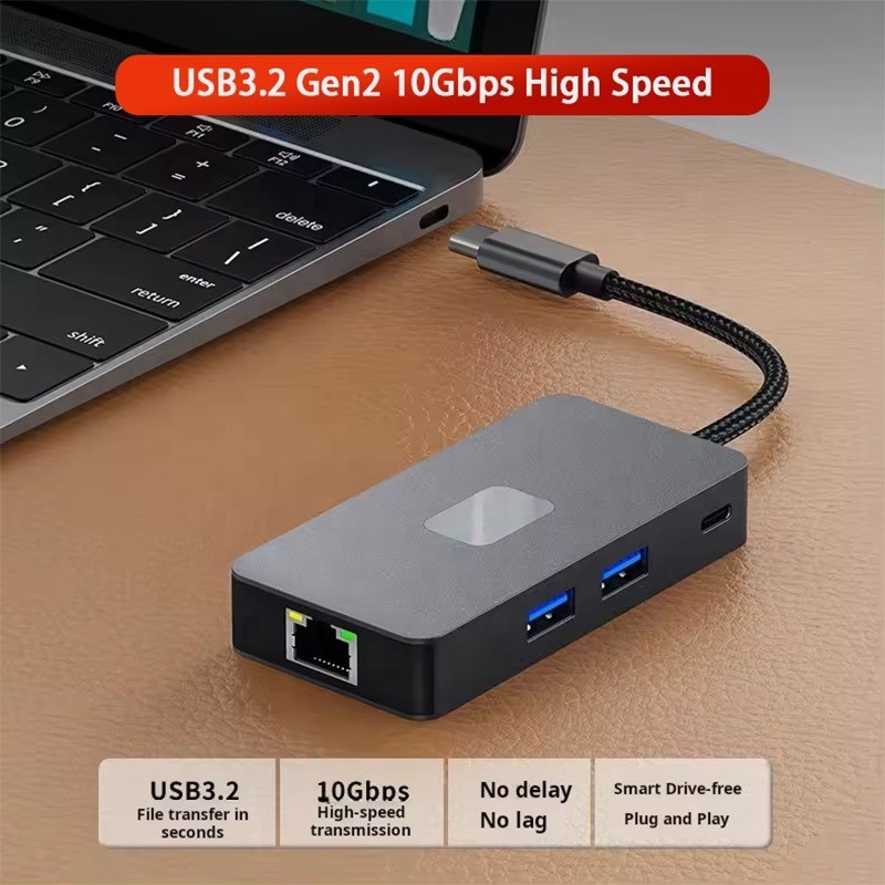 8-In-1 Multiport Adapter USB-C Hub مع HDMI 3 USB3.0 RJ45 و PD Output 5-8 منافذ