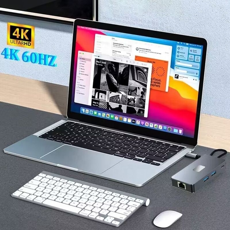 8-In-1 Multiport Adapter USB-C Hub مع HDMI 3 USB3.0 RJ45 و PD Output 5-8 منافذ